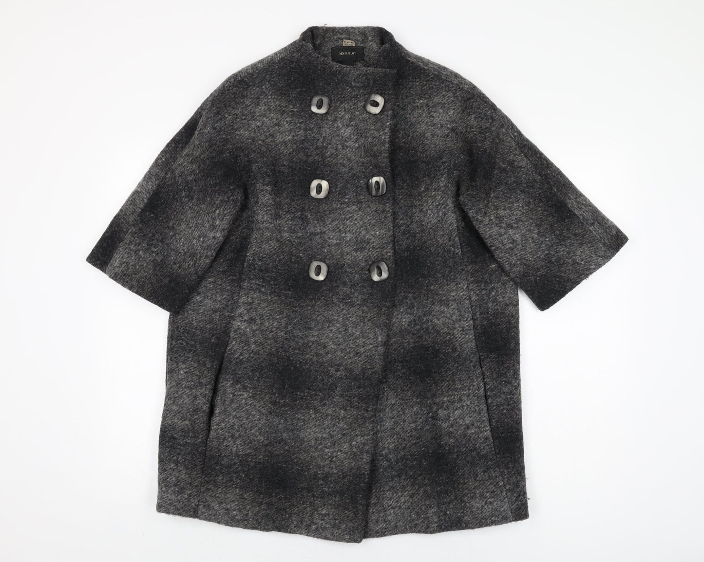 Mango Womens Grey Geometric Overcoat Coat Size S Button