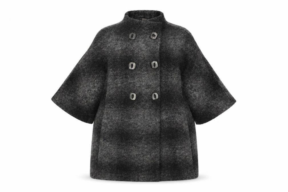 Mango Womens Grey Geometric Overcoat Coat Size S Button