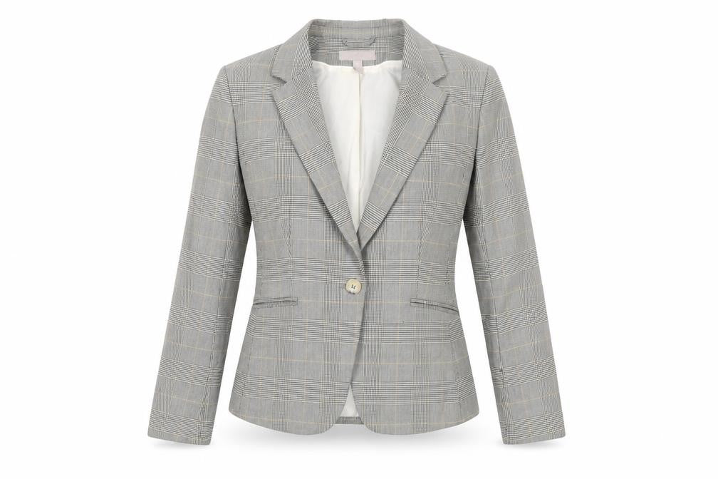 H&M Womens Grey Plaid Polyester Jacket Suit Jacket Size 10