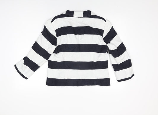 Marks and Spencer Womens White Striped Jacket Size 12 Hook & Eye