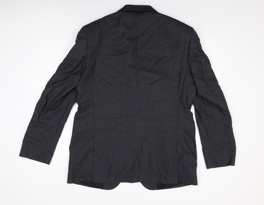 Marks and Spencer Mens Black Striped Wool Jacket Suit Jacket Size 42 Regular