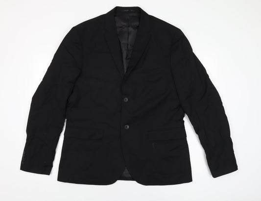 H&M Mens Black Polyester Jacket Suit Jacket Size 46 Regular