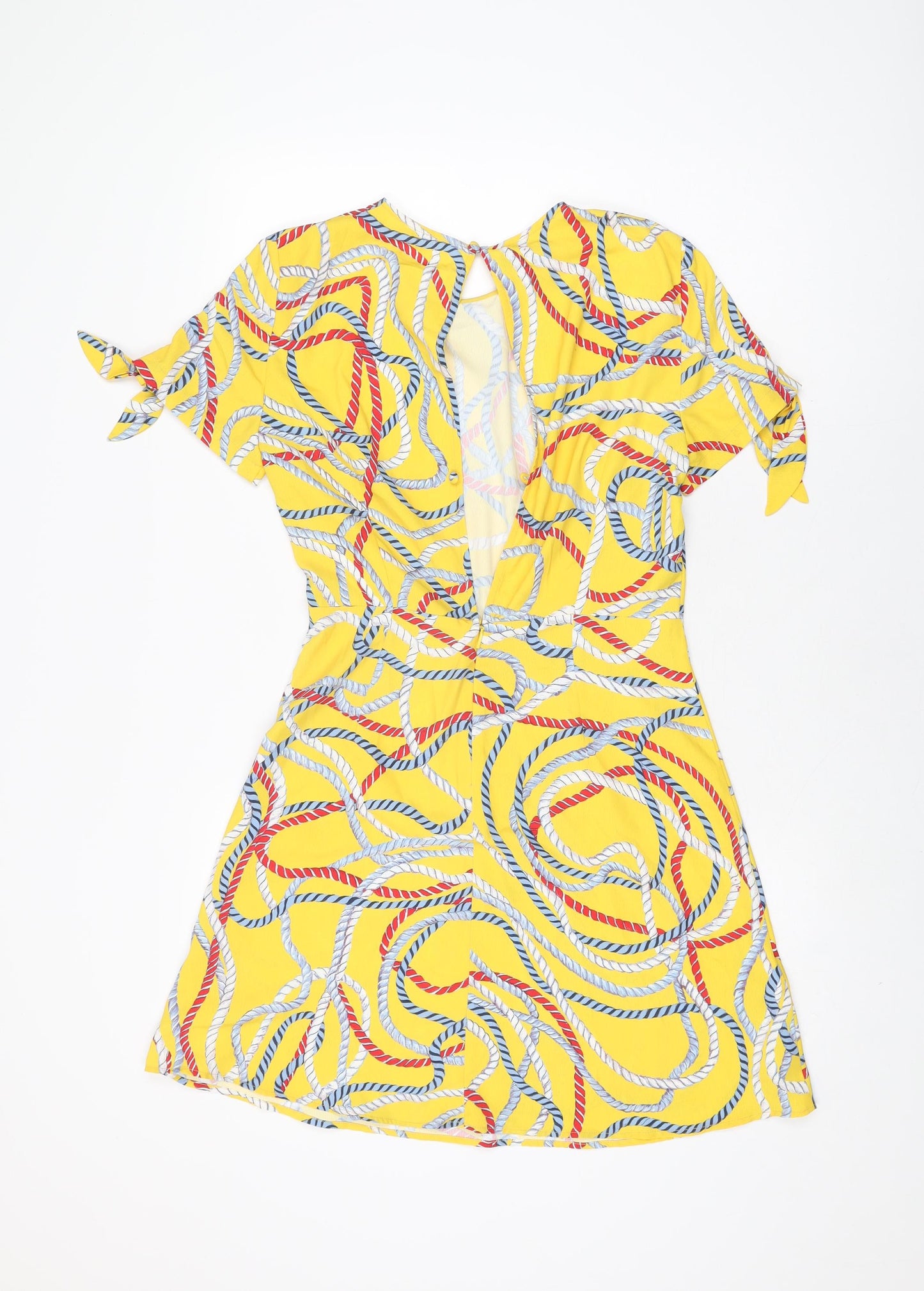 Mango Womens Yellow Geometric Polyester Mini Size M Round Neck Zip