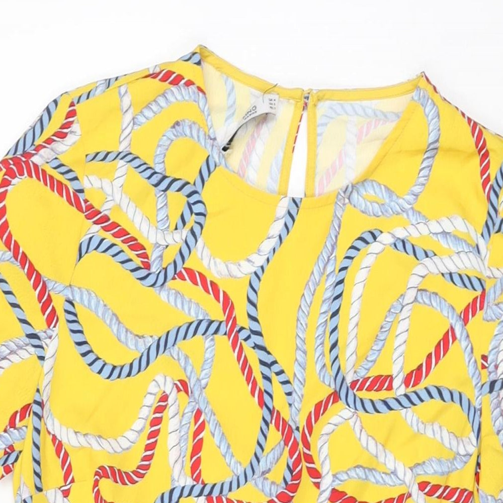 Mango Womens Yellow Geometric Polyester Mini Size M Round Neck Zip