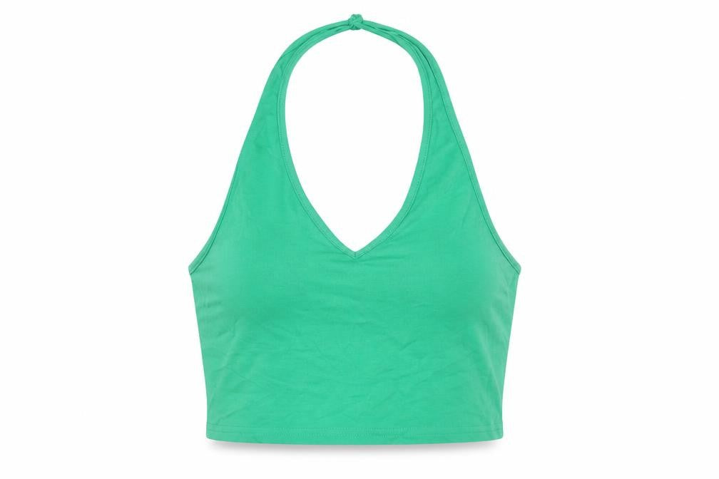 H&M Womens Green Cotton Cropped T-Shirt Size M Halter
