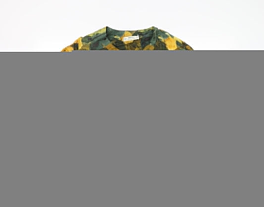 St Michael Womens Green Floral Cotton Basic Button-Up Size 16 V-Neck