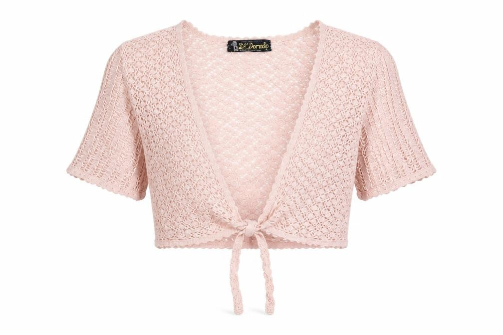 El.Dorado Womens Pink Geometric Polyester Cropped T-Shirt Size L V-Neck
