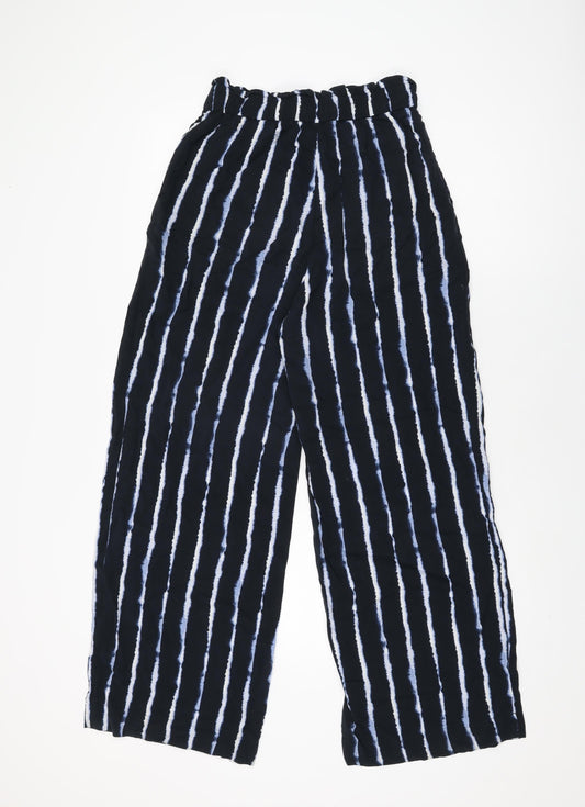 H&M Womens Black Geometric Viscose Trousers Size 8 L29 in Regular Drawstring