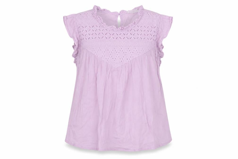 Front view of Loevia girls’ purple floral cotton basic t-shirt, size 14, years round neck button