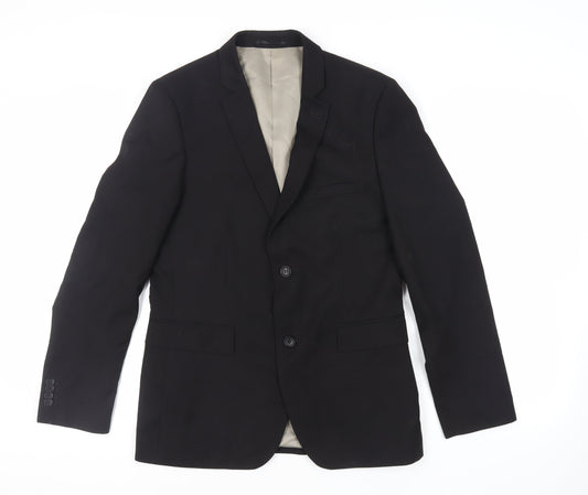 Topman Mens Black Polyester Jacket Suit Jacket Size 40 Regular