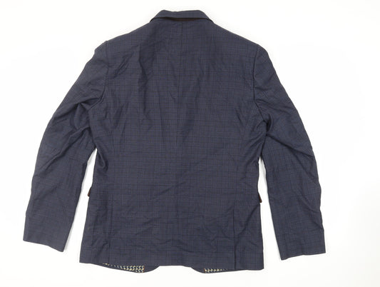 NEXT Mens Blue Plaid Polyester Jacket Suit Jacket Size 44 Regular