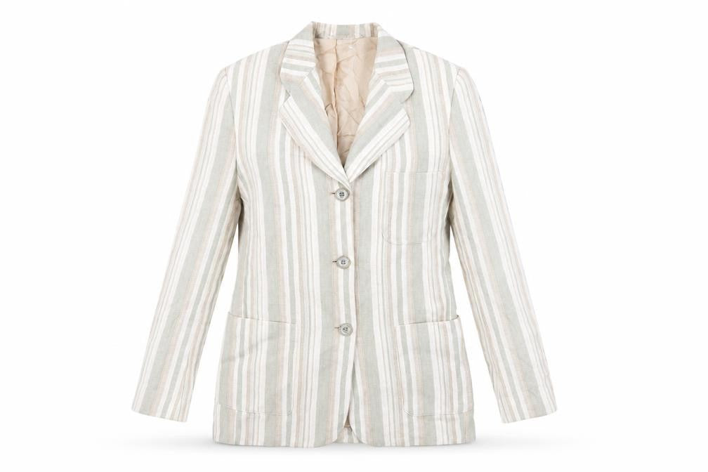 St Michael Womens Green Striped Jacket Blazer Size 10 Button - Vintage