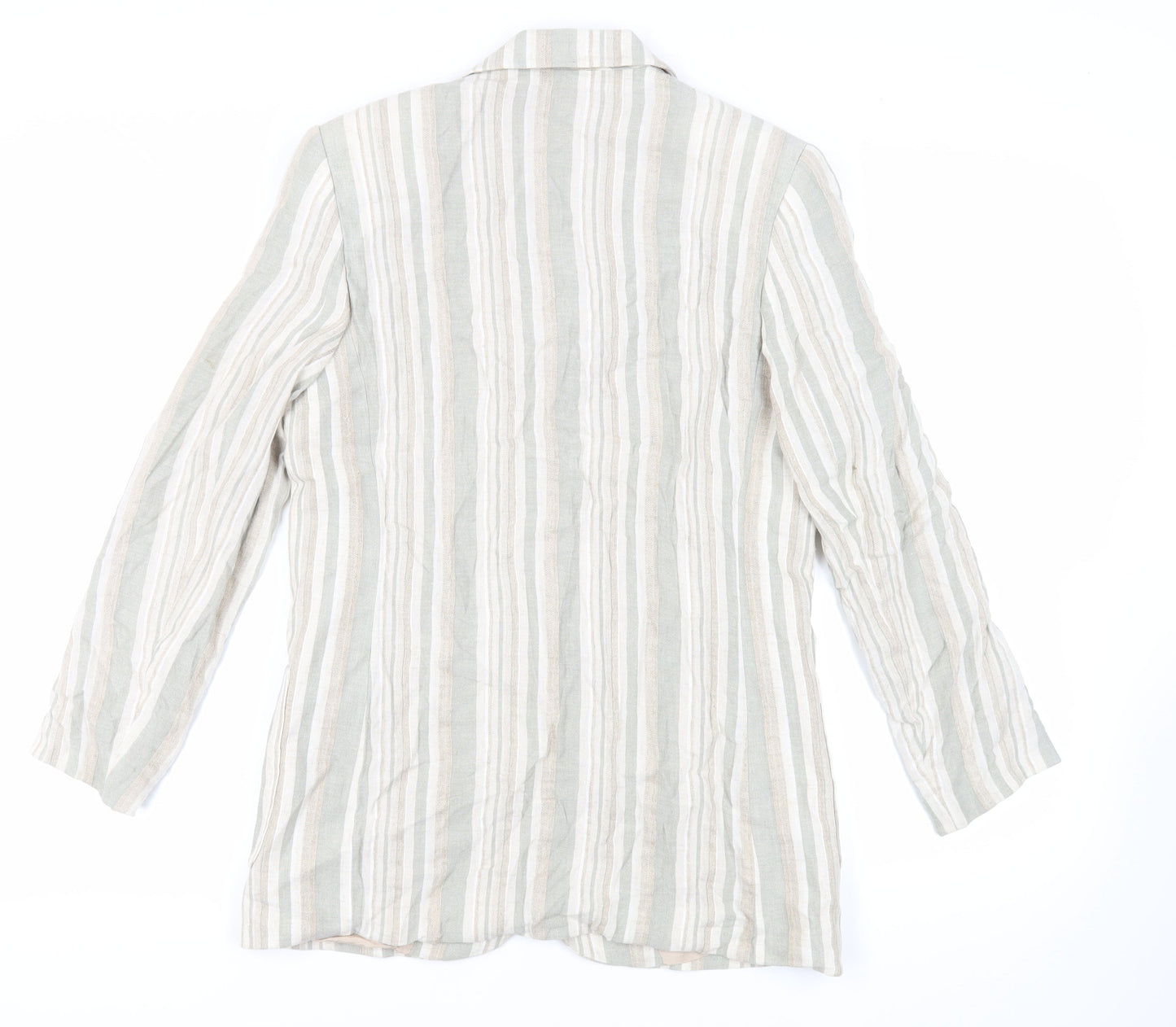 St Michael Womens Green Striped Jacket Blazer Size 10 Button - Vintage