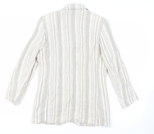 St Michael Womens Green Striped Jacket Blazer Size 10 Button - Vintage