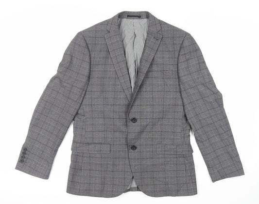 NEXT Mens Grey Plaid Polyester Jacket Suit Jacket Size 40 Regular
