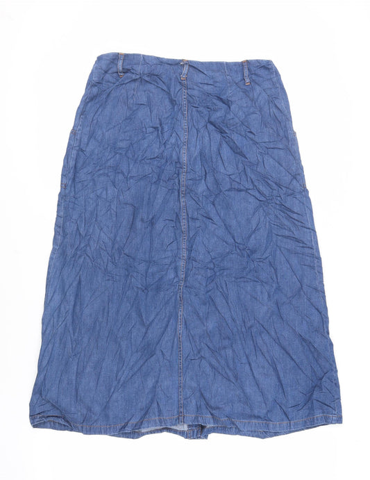 Roman Womens Blue Cotton A-Line Skirt Size 12 Button - Pockets