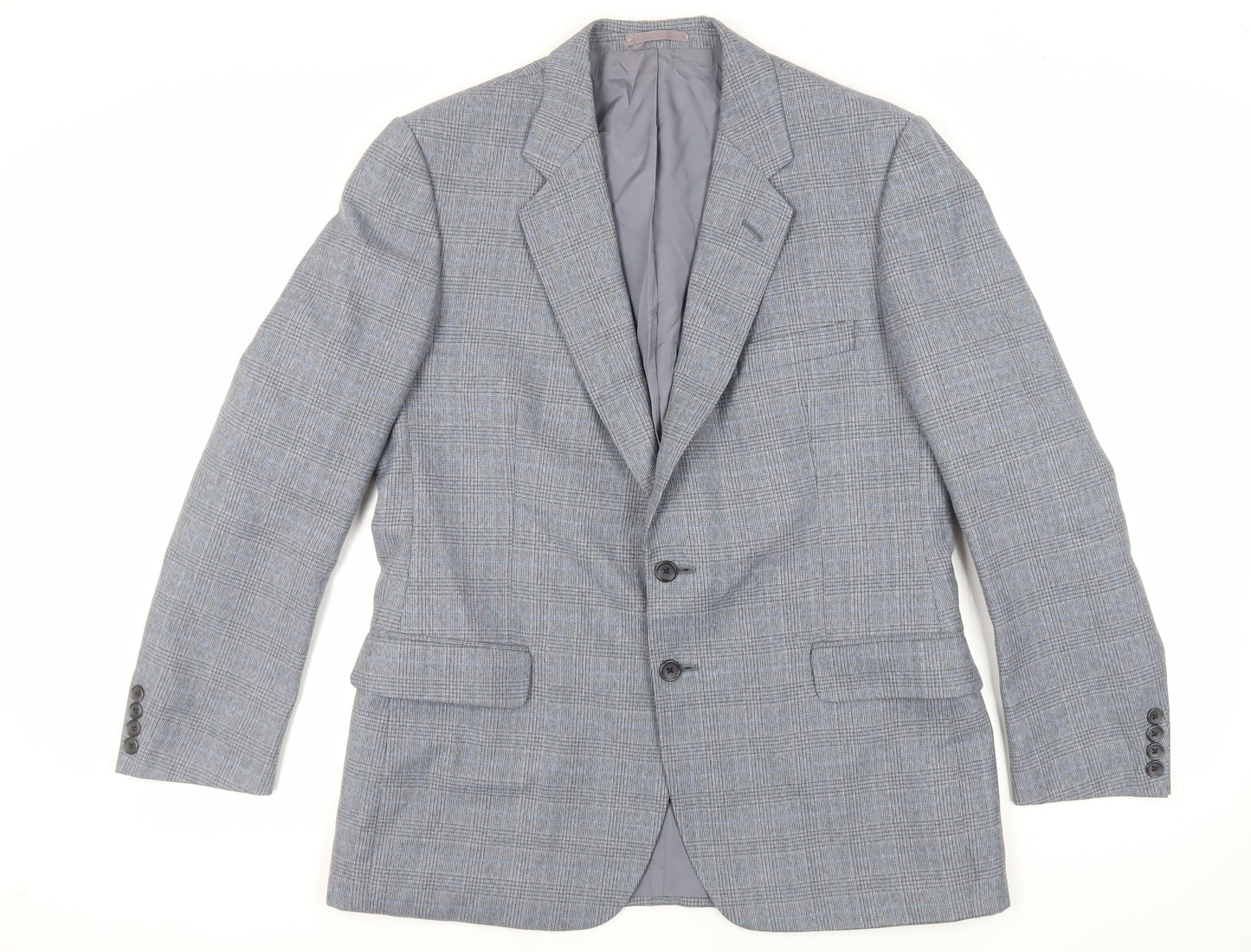 Marks and Spencer Mens Grey Plaid Polyester Jacket Suit Jacket Size 42 Regular