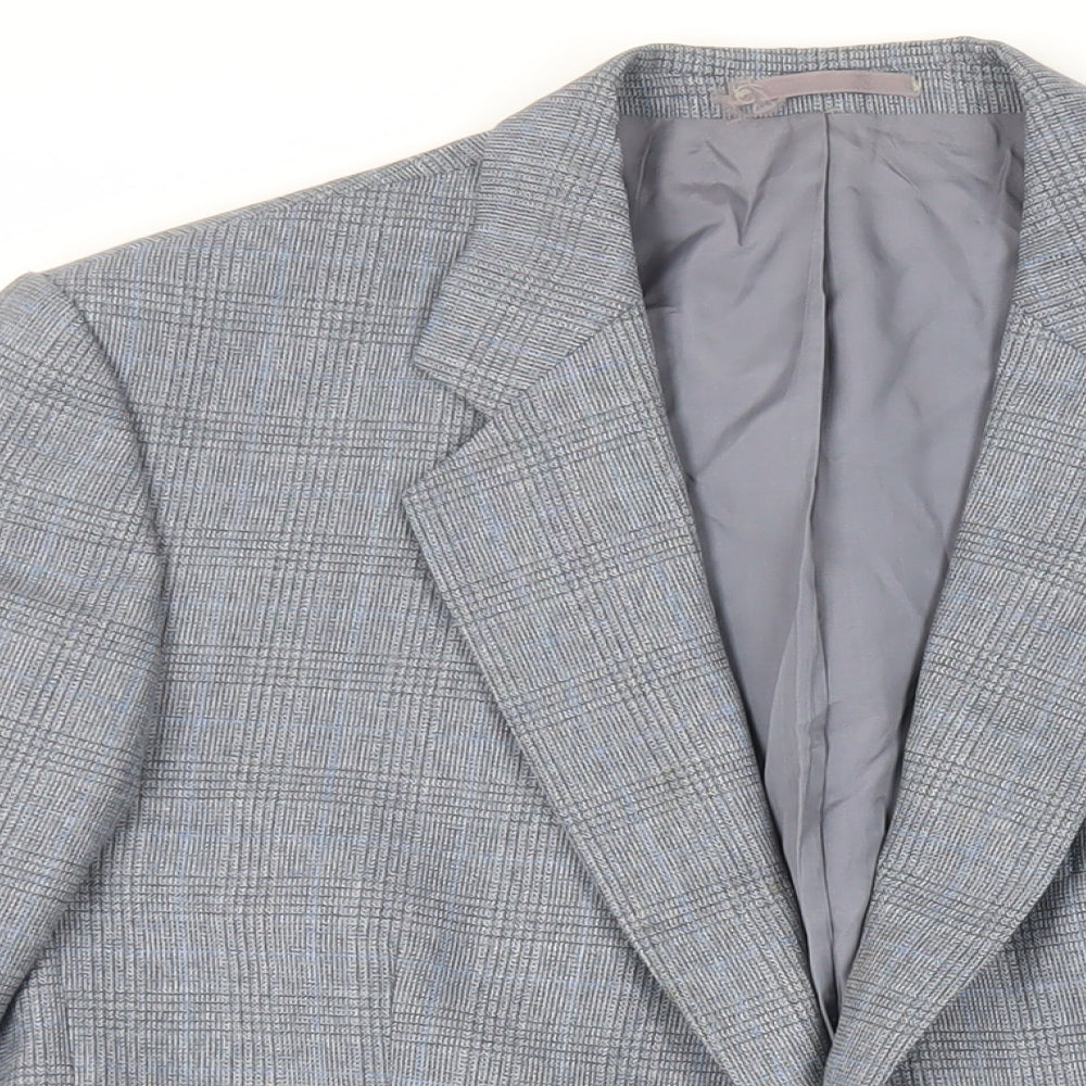 Marks and Spencer Mens Grey Plaid Polyester Jacket Suit Jacket Size 42 Regular