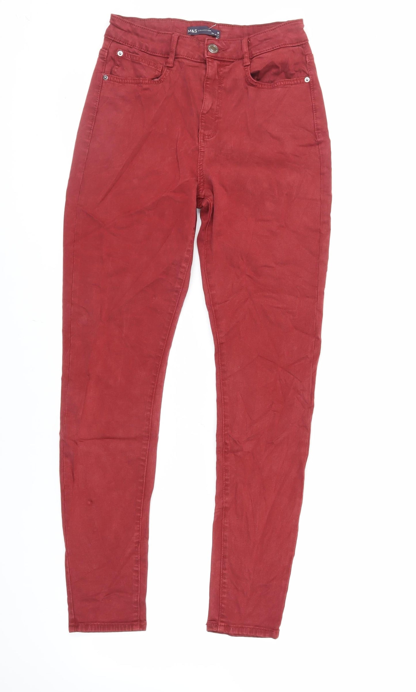 Marks and Spencer Womens Red Cotton Skinny Jeans Size 10 L29 in Regular Zip