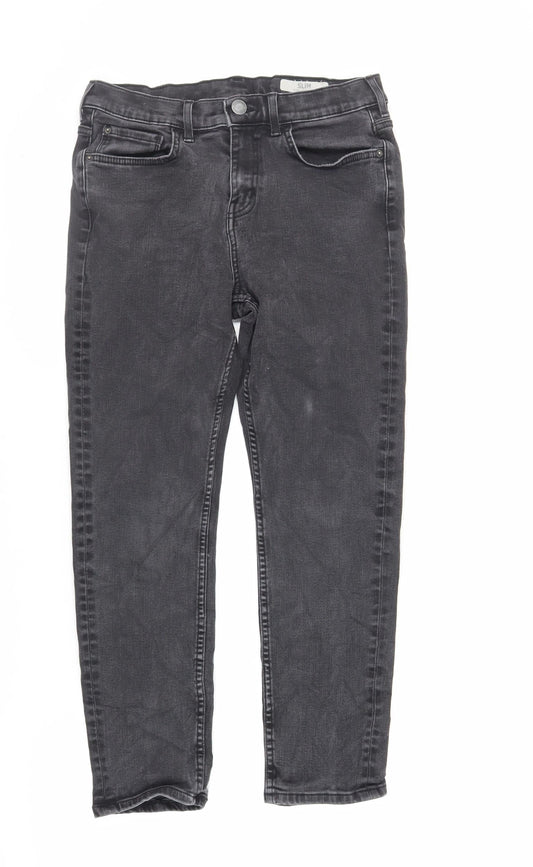 Marks and Spencer Womens Black Cotton Straight Jeans Size 12 L25 in Slim Zip - Short Length