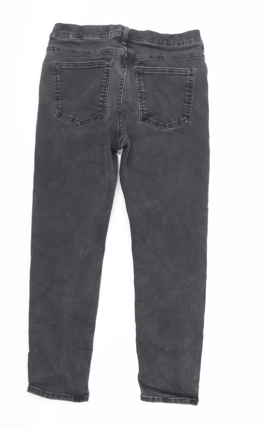 Marks and Spencer Womens Black Cotton Straight Jeans Size 12 L25 in Slim Zip - Short Length