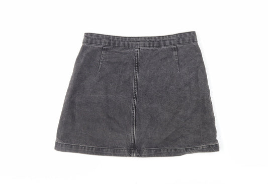 Topshop Womens Grey Cotton Mini Skirt Size 28 in Button - Pockets