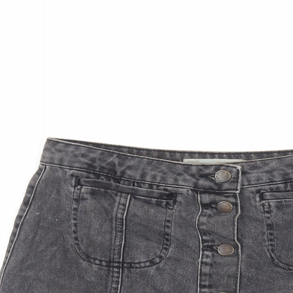 Topshop Womens Grey Cotton Mini Skirt Size 28 in Button - Pockets