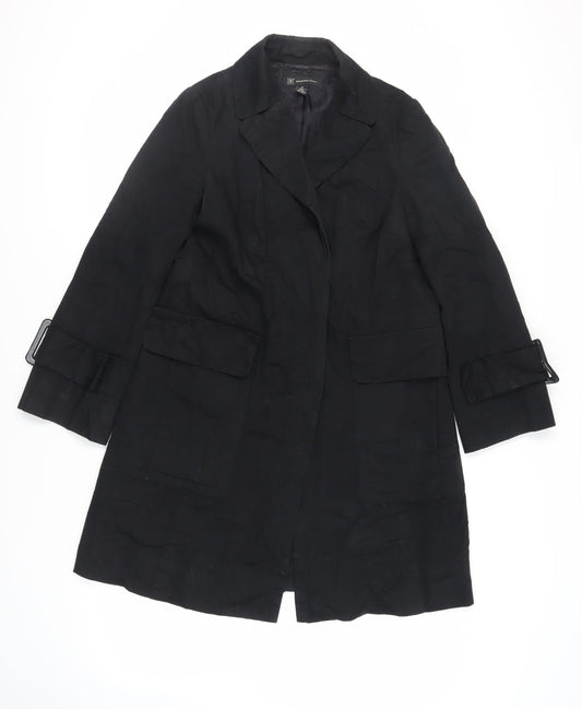 INC International Concepts Womens Black Trench Coat Coat Size M Button