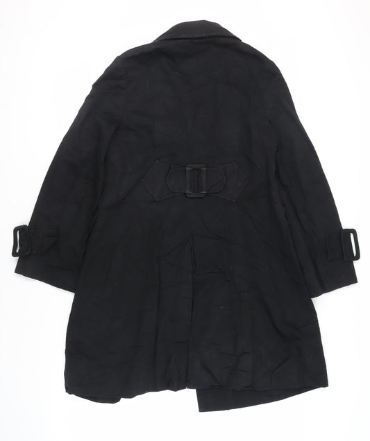 INC International Concepts Womens Black Trench Coat Coat Size M Button