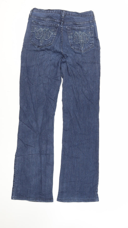 NYDJ Womens Blue Cotton Bootcut Jeans Size 28 in L31 in Regular Zip - Embroidered Pockets