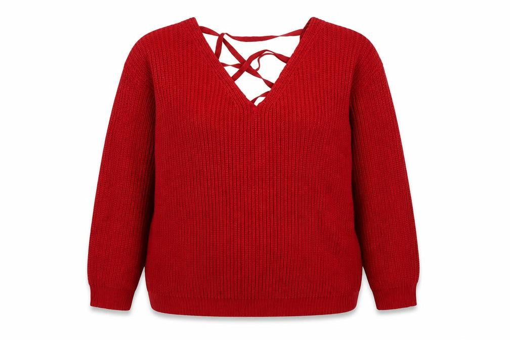Brave Soul Womens Red V-Neck Acrylic Pullover Jumper Size 18