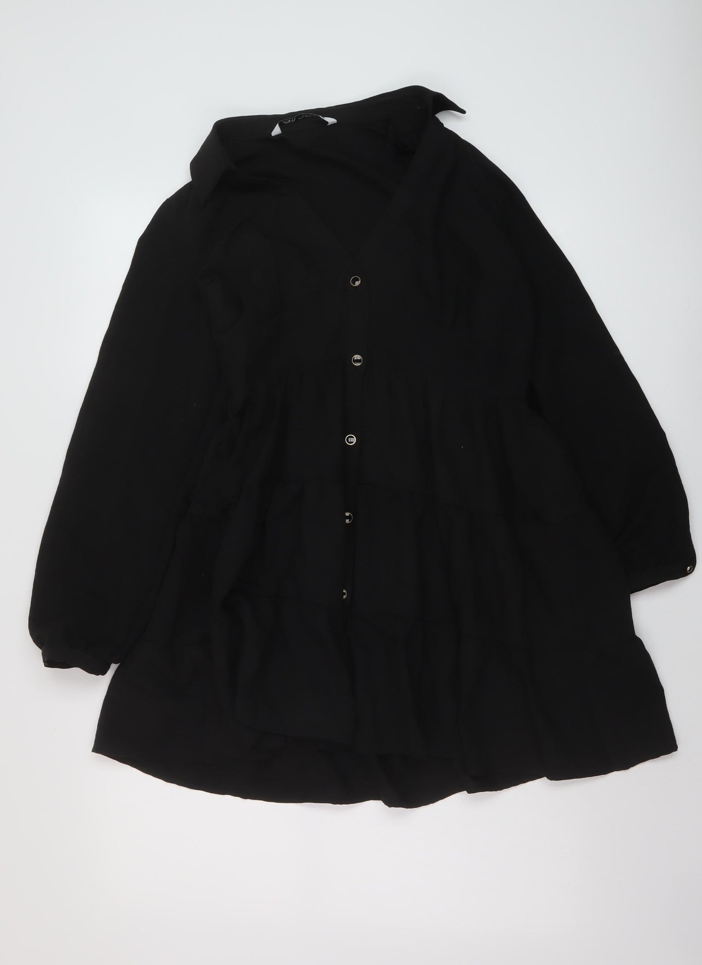 Zara Womens Black Polyester A-Line Size S V-Neck Button