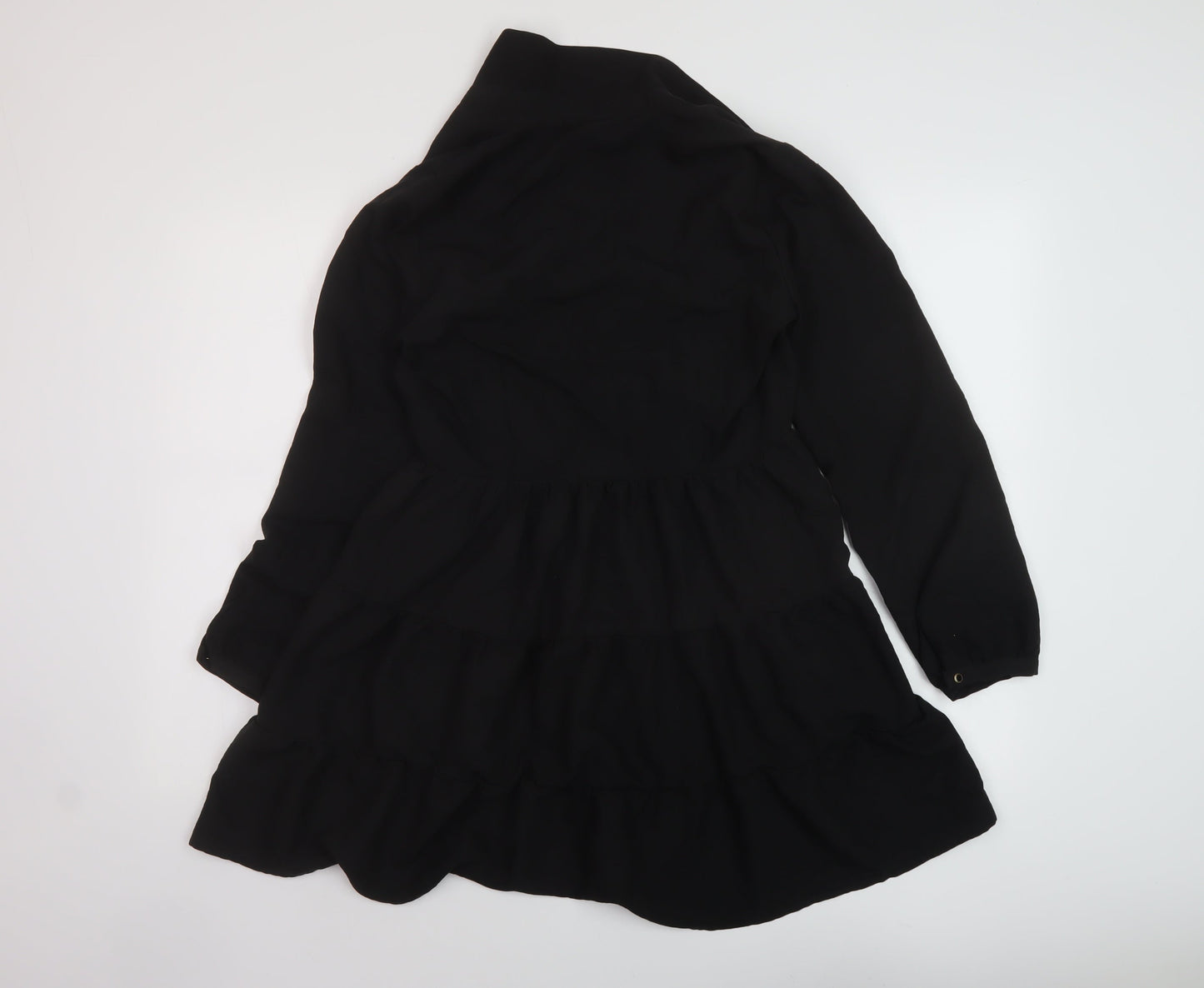 Zara Womens Black Polyester A-Line Size S V-Neck Button
