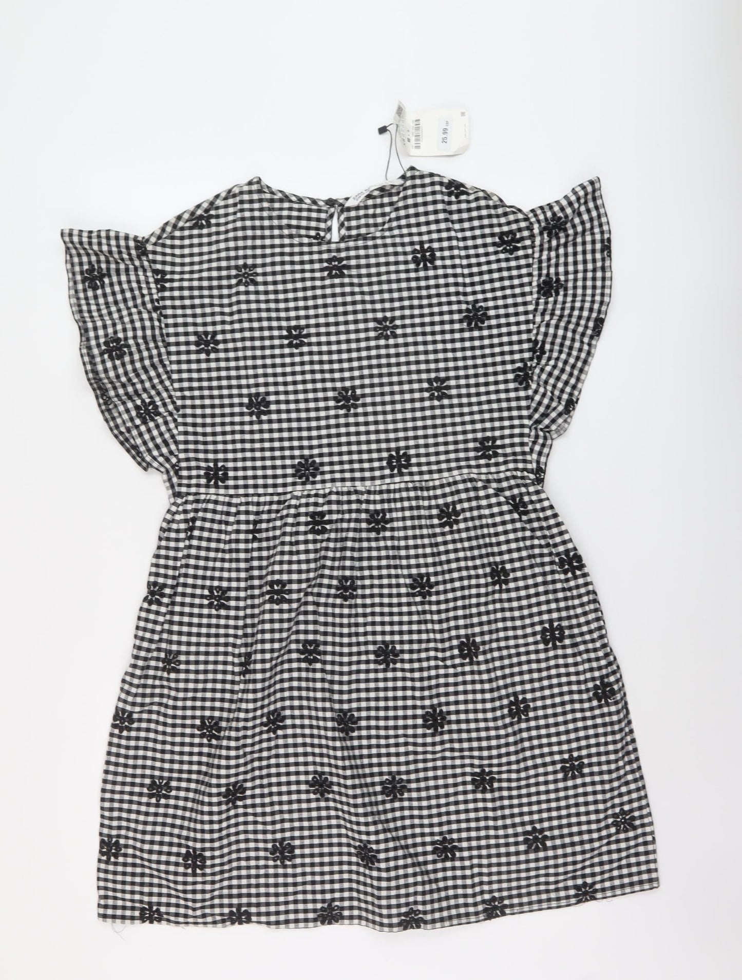 Zara Womens Beige Check Cotton A-Line Size XS Round Neck Button