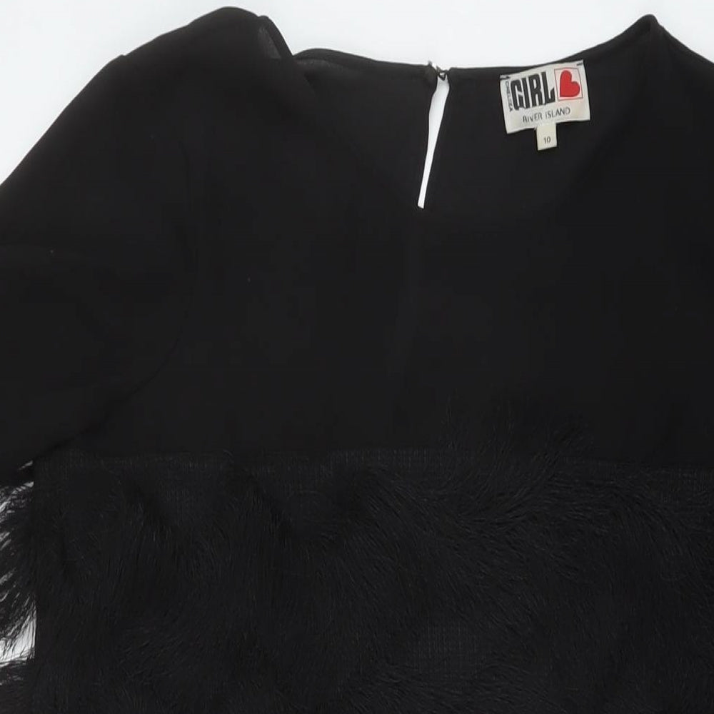 River Island Womens Black Polyester Trapeze & Swing Size 10 Round Neck Button