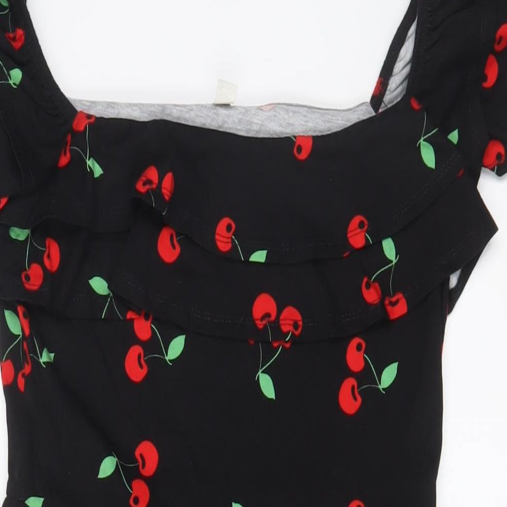 ASOS Womens Black Geometric Cotton A-Line Size 10 Off the Shoulder Pullover - Cherries