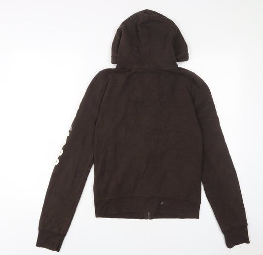 Hollister Womens Brown Cotton Full Zip Hoodie Size M Zip - Logo, Embroidered