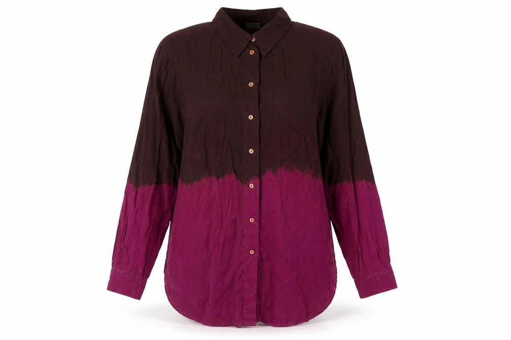 OuiSet Womens Purple Colourblock Silk Basic Button-Up Size 16 Collared - Ombre