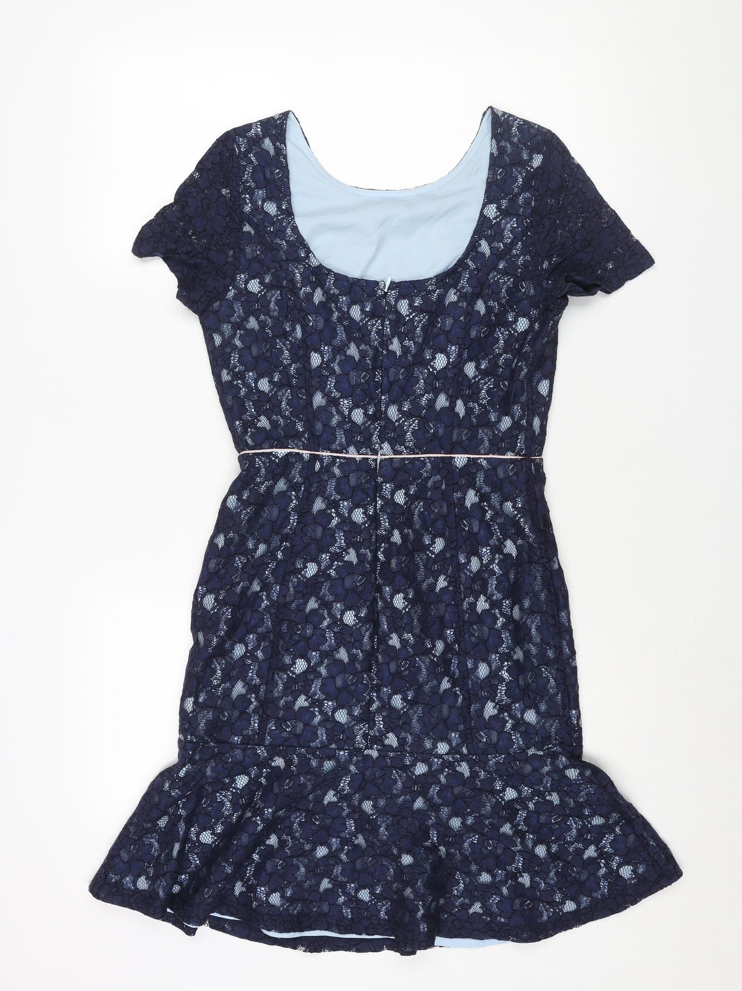 Yumi Womens Blue Viscose Shift Size 8 Round Neck Zip - Frill