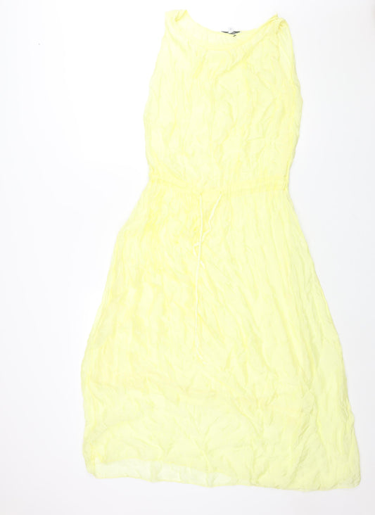 Collezione Gaia Womens Yellow Viscose Shift Size S Round Neck Pullover - Drawstring Waist