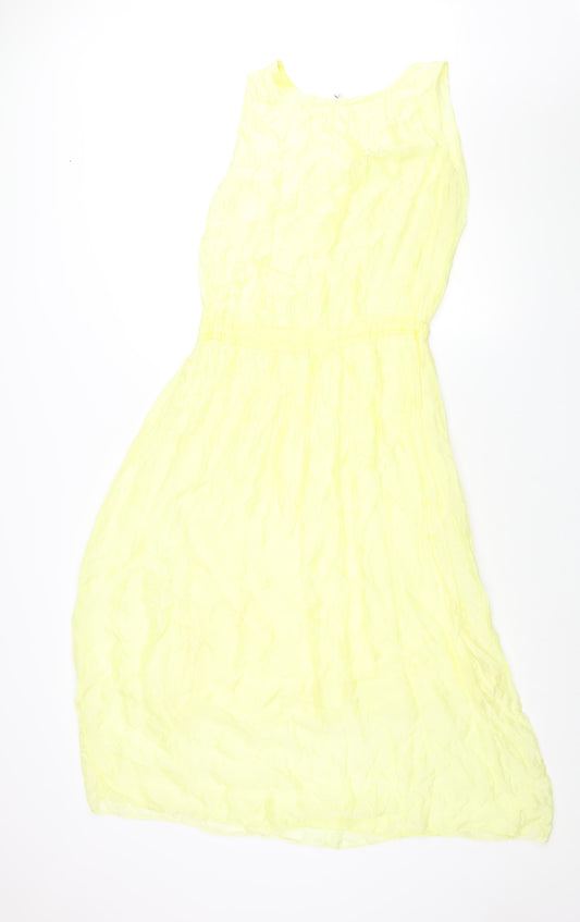 Collezione Gaia Womens Yellow Viscose Shift Size S Round Neck Pullover - Drawstring Waist
