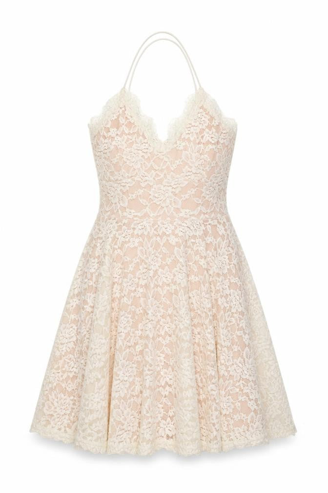 Front view of Missguided women’s ivory polyester fit & flare, size UK 8, v-neck pullover