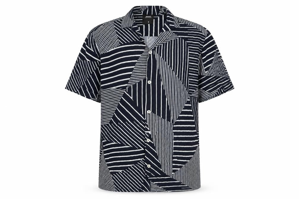 Burton Mens Blue Geometric Viscose Button-Up Size M Collared Button