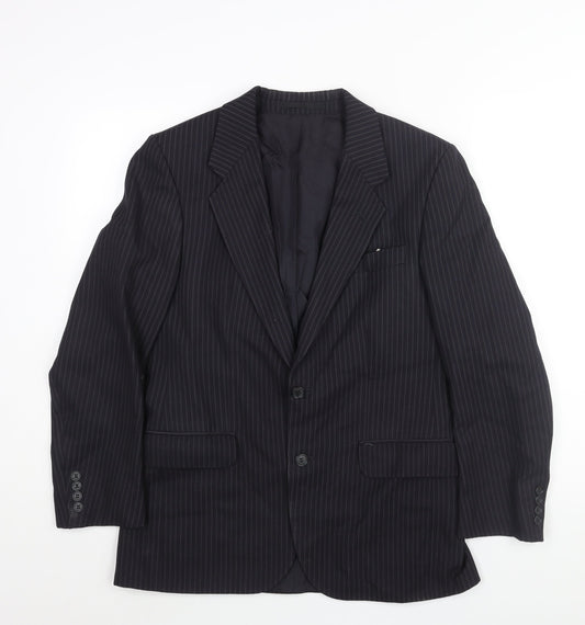 St Michael Mens Blue Striped Polyester Jacket Suit Jacket Size 38 Regular