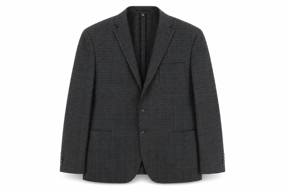 Marks and Spencer Mens Grey Check Polyester Jacket Suit Jacket Size 46 Regular - Unlined