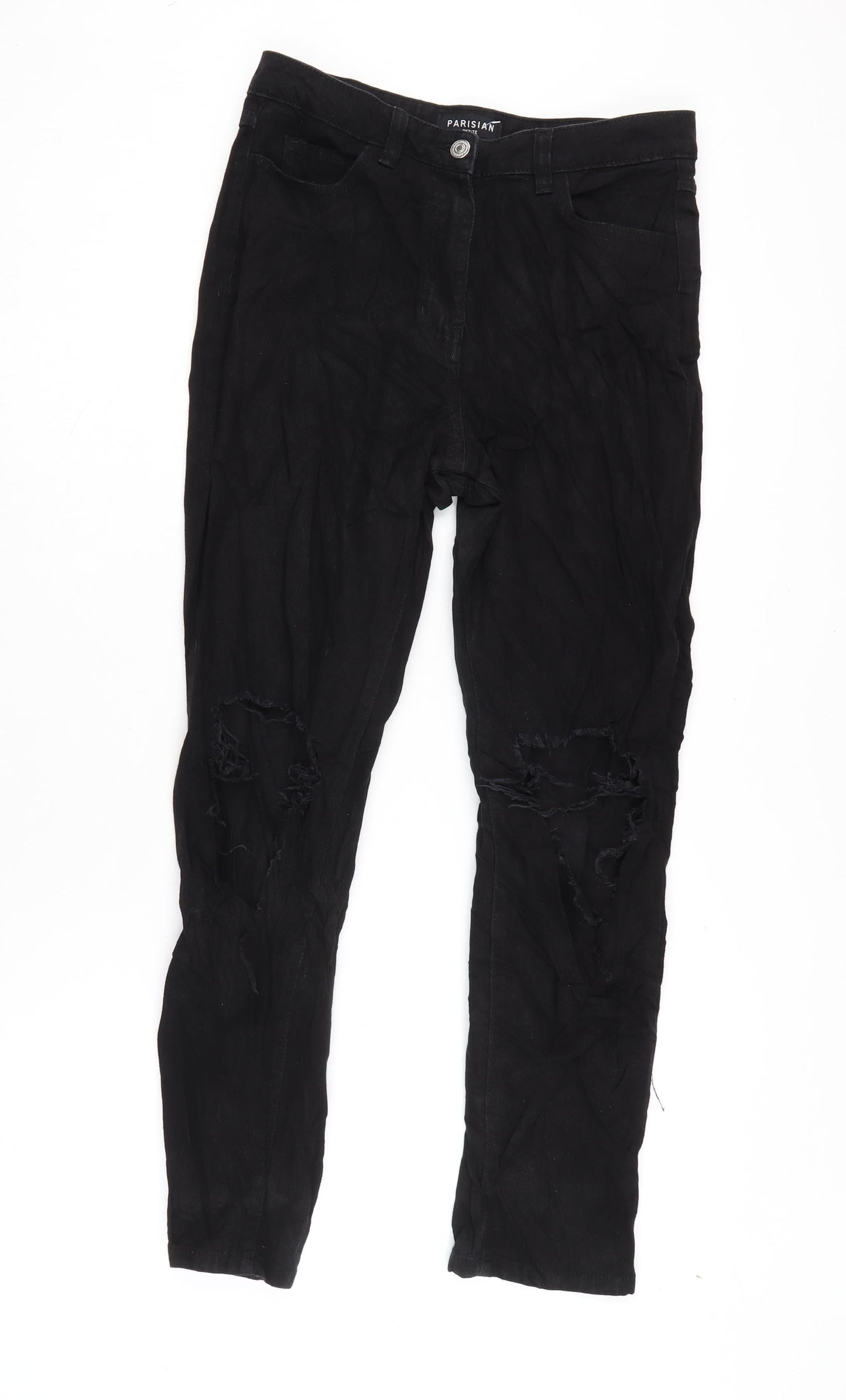 Parisian Womens Black Cotton Tapered Jeans Size 8 L27 in Regular Zip