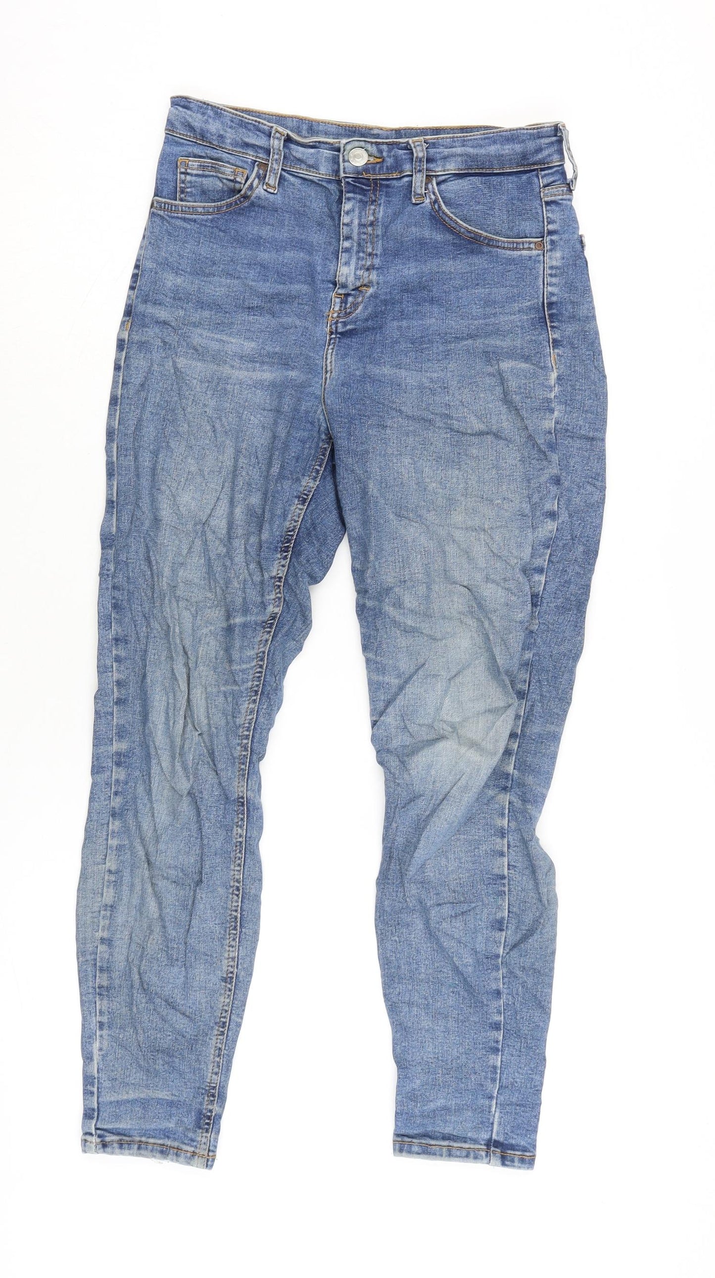 Topshop Womens Blue Cotton Blend Tapered Jeans Size 28 in L30 in Regular Zip