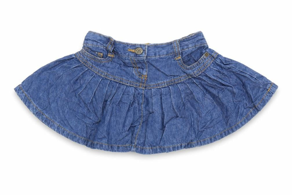 Front view of George girls’ blue cotton flare skirt, size 18-24, months snap