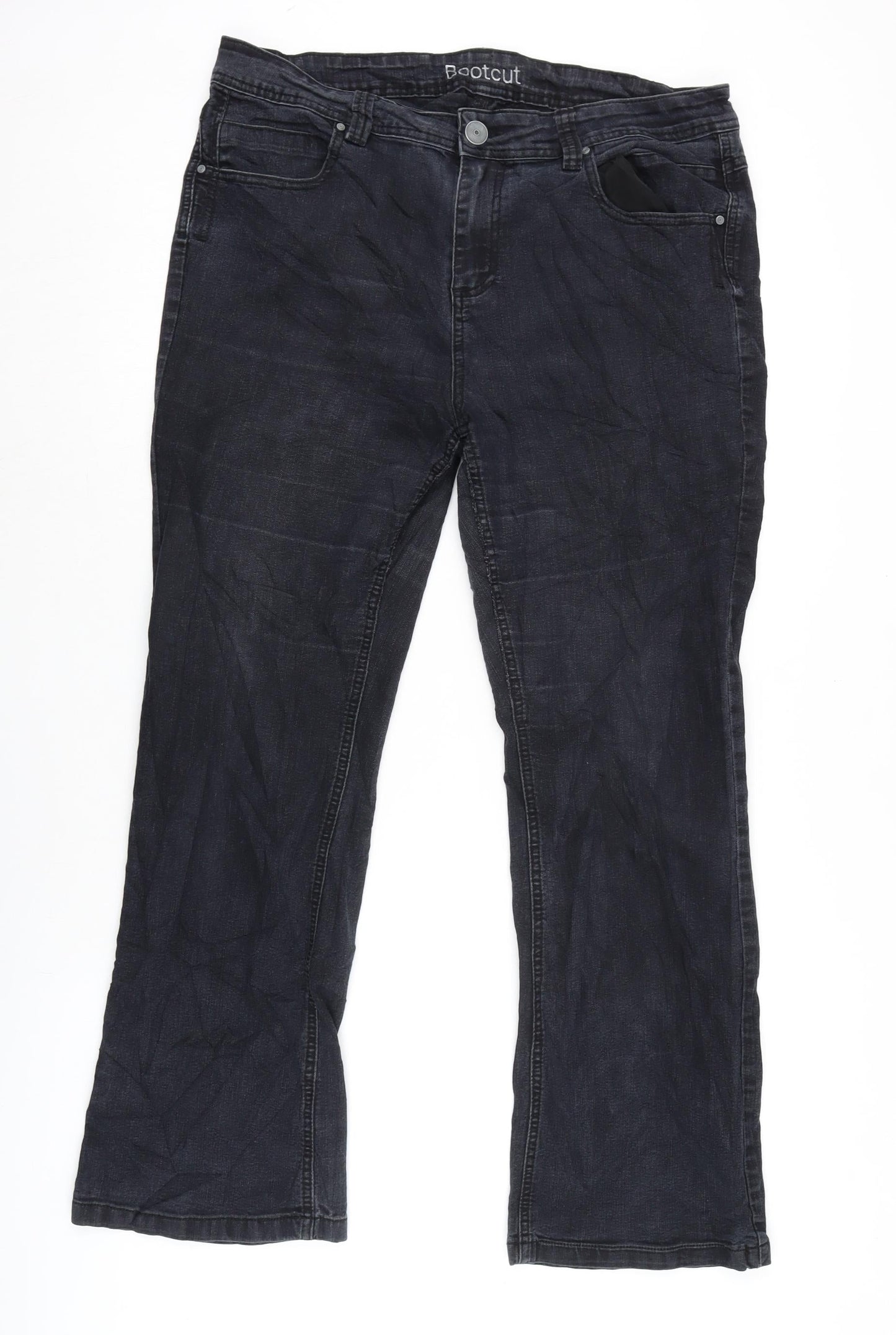 Marks and Spencer Womens Black Cotton Blend Bootcut Jeans Size 34 in L27 in Regular Zip
