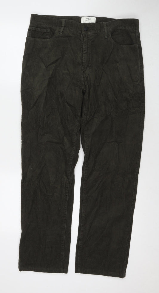 Marks and Spencer Womens Green Cotton Straight Jeans Size 34 in L31 in Regular Zip